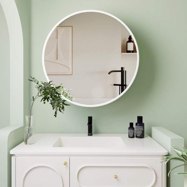 Ebern Designs Round Medicine Mirror With Shelf, Bathroom Wall